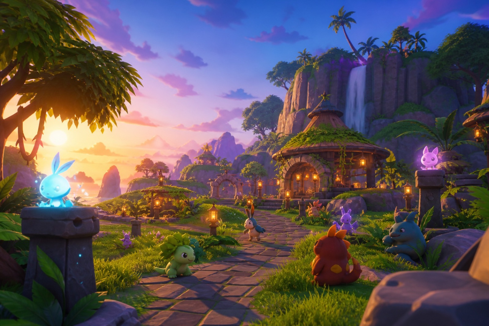 Sprite Garden island sanctuary with sprites roaming the terraces